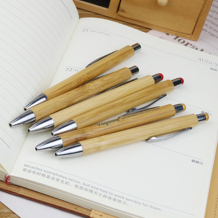 Natural Promotional Customized Bamboo Pen with stylus Engraved Eco Friendly Wood Gel Ballpoint Pens With Logo