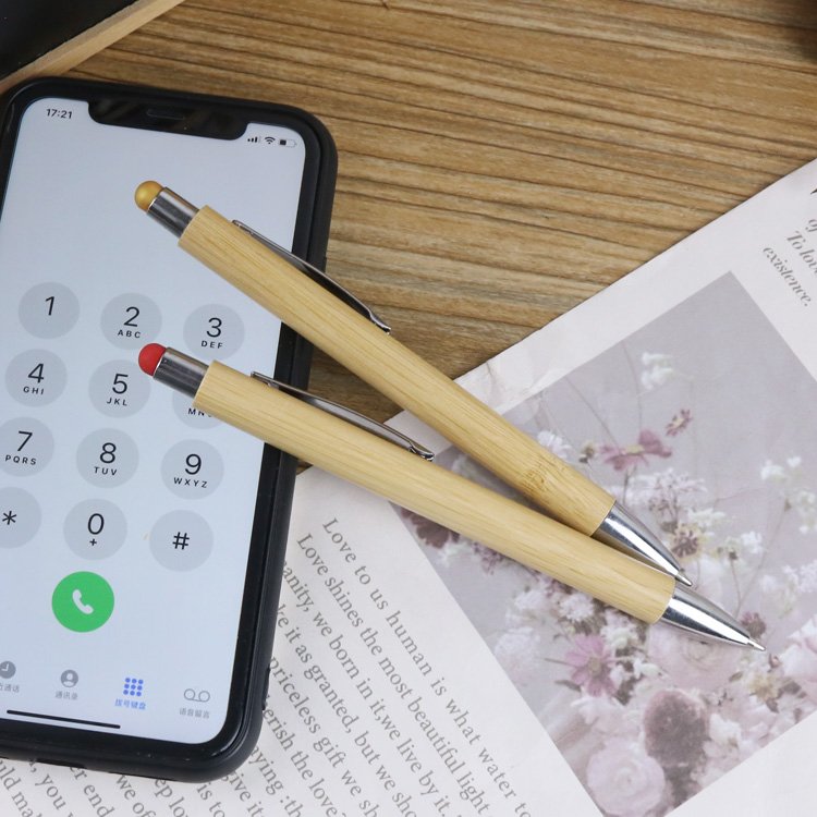Natural Promotional Customized Bamboo Pen with stylus Engraved Eco Friendly Wood Gel Ballpoint Pens With Logo