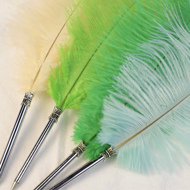 Wedding Signature Pen Ostrich Feather Quill Ballpoint Pen Yellow