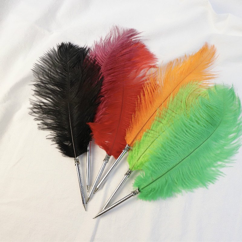 Wedding Signature Pen Ostrich Feather Quill Ballpoint Pen Yellow