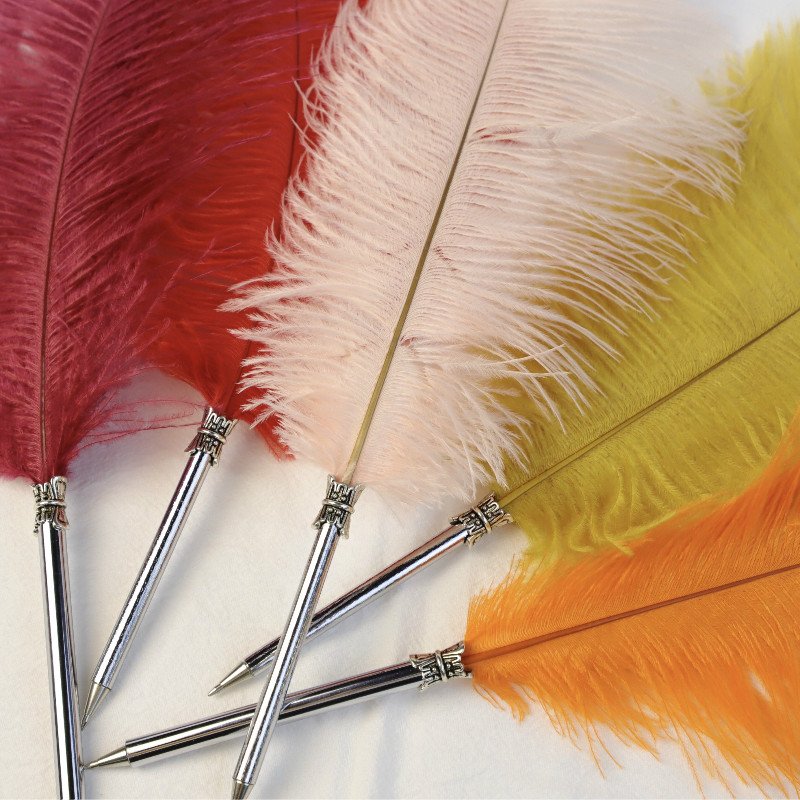 Wedding Signature Pen Ostrich Feather Quill Ballpoint Pen Yellow