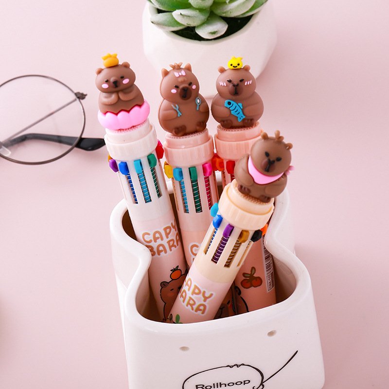 Cartoon Capybara Ballpoint Pen 10-color Multi-Function Pen Stationery Ballpoint Pens