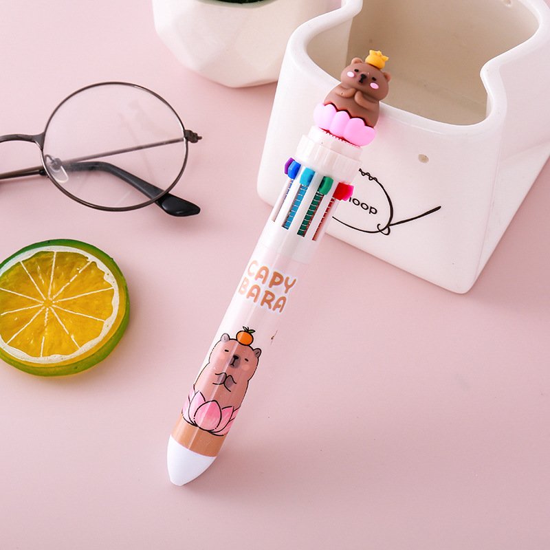 Cartoon Capybara Ballpoint Pen 10-color Multi-Function Pen Stationery Ballpoint Pens
