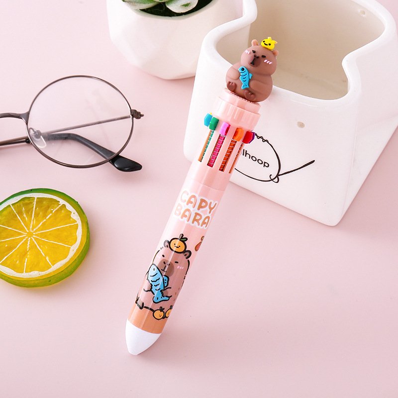 Cartoon Capybara Ballpoint Pen 10-color Multi-Function Pen Stationery Ballpoint Pens