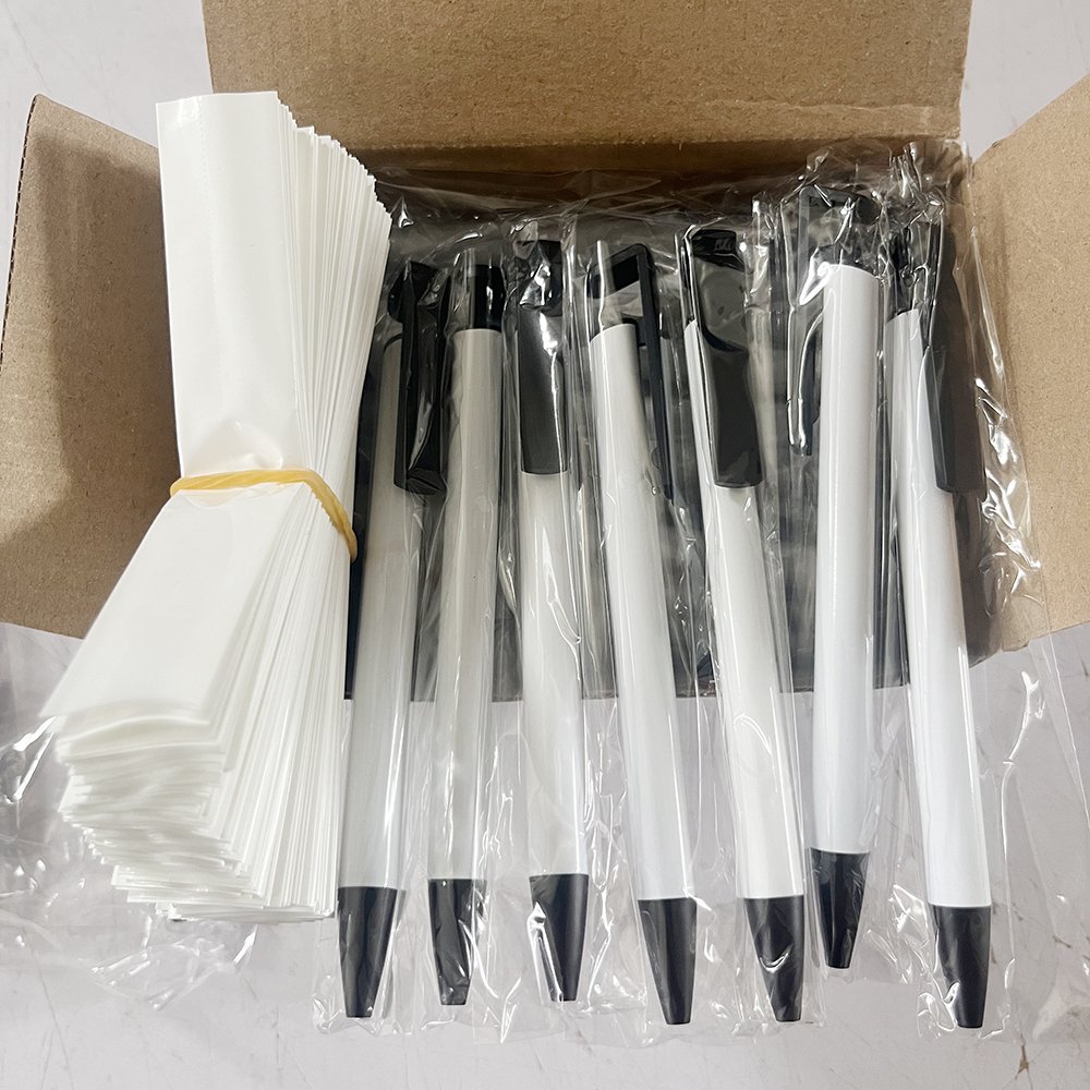 wholesale white metal sublimation blank ballpoint pens with shrink wrap for sublimation pen personalized printing
