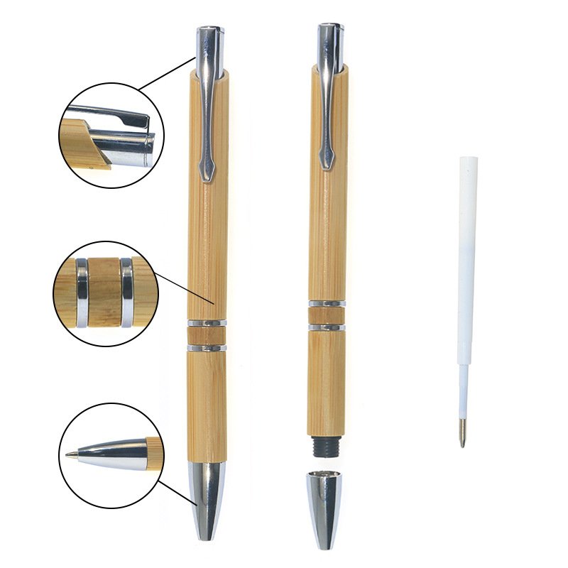 Custom Logo And With Hook Environmental Protection Stationery Executive Bamboo Ballpoint Pen Bamboo Pen