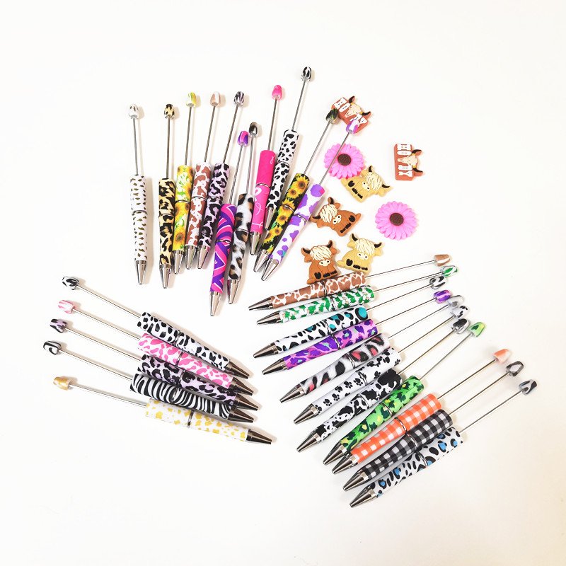 Christmas printed color silicone beads charm accessories printed blanks ballpoint pens custom diy beaded pens