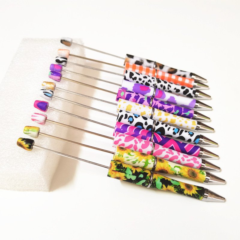 Christmas printed color silicone beads charm accessories printed blanks ballpoint pens custom diy beaded pens