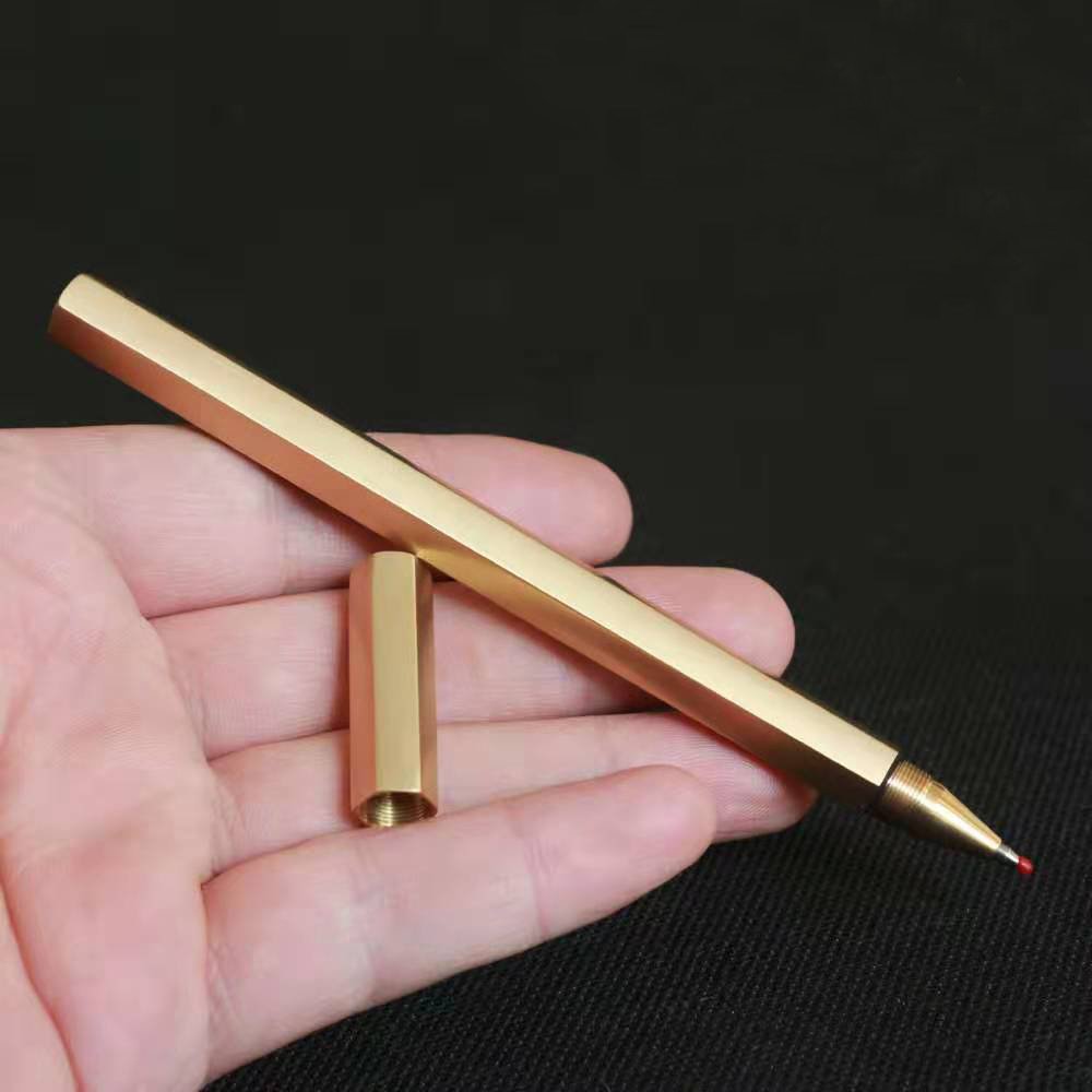 Gift Signature New Design Roller Handmade Copper Brass Pen New Year Vip Client Gifts Champagne Color Square Top Heavy Brass pen