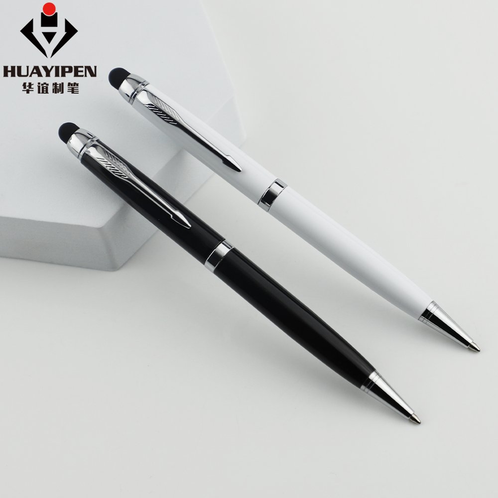 Factory Wholesale Black White Metal Ballpoint Pen Simple Stylus Pen for Touch Screen Custom Logo