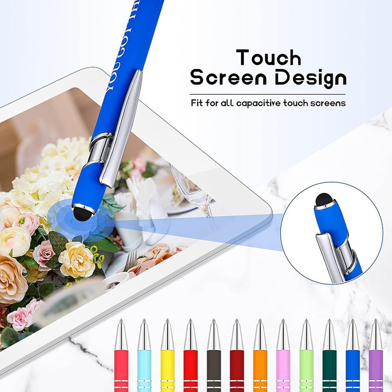 Soft Touch Screen Pen New Multifunctional 2 In 1 Ball Stylus Soft Touch Screen Pen Logo Engraved Lasered Metal Stylus pen