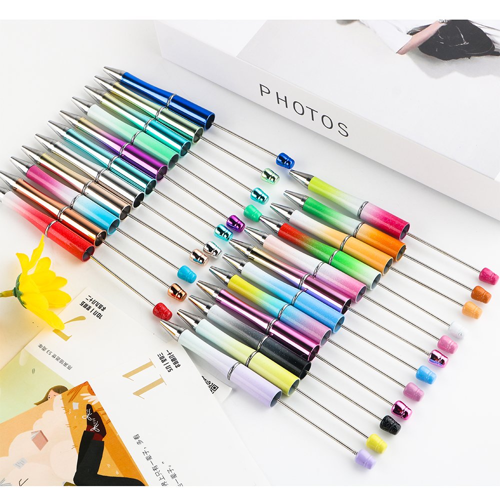 Reviright Wholesale Add a Bead Colorful Glitter Plastic Pens Free Sample Beads Ballpoint Plastic DIY Beaded Pens