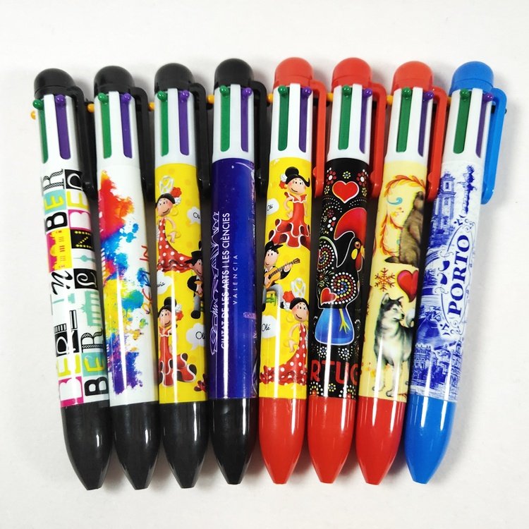 Novelty high quality Multicolored ballpoint pen 6 color ball pen with heat transfer printing for study souvenir pen