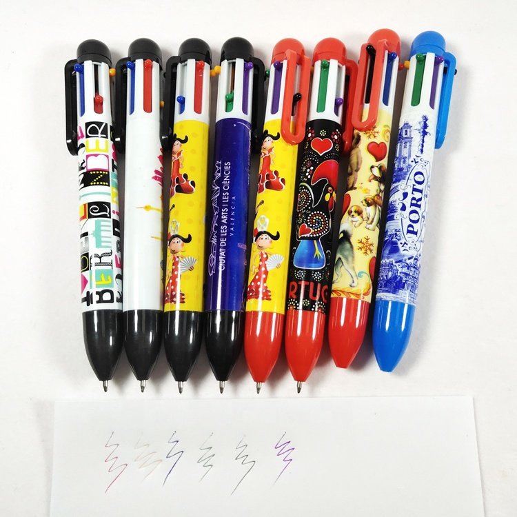 Novelty high quality Multicolored ballpoint pen 6 color ball pen with heat transfer printing for study souvenir pen