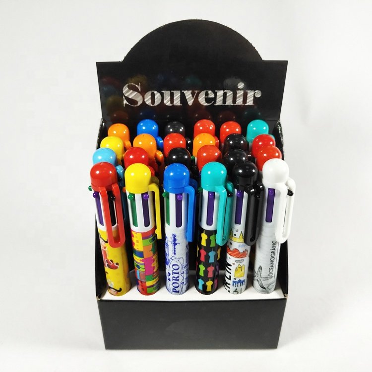 Novelty high quality Multicolored ballpoint pen 6 color ball pen with heat transfer printing for study souvenir pen