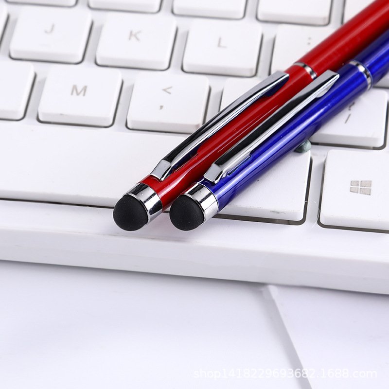 Promotional hotel slim cheap 2 in 1 Metal Ballpoint Pen logo With Stylus Touch Screen Customized Logo Printed Ball Point