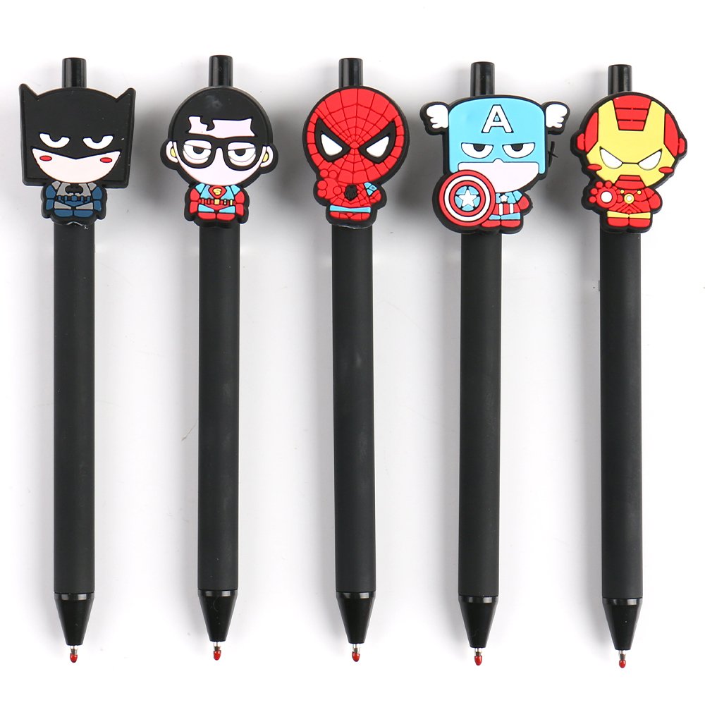 Factory custom Cartoon superhero doll toy ballpoint pen boys promotional gift 0.5mm plastic press styling pen for kids