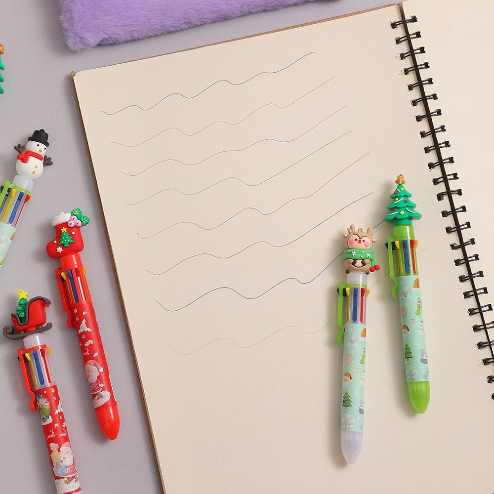 2025 cartoon Christmas ballpoint pen children's eight-color push-writing pen student neutral pen holiday prize gift