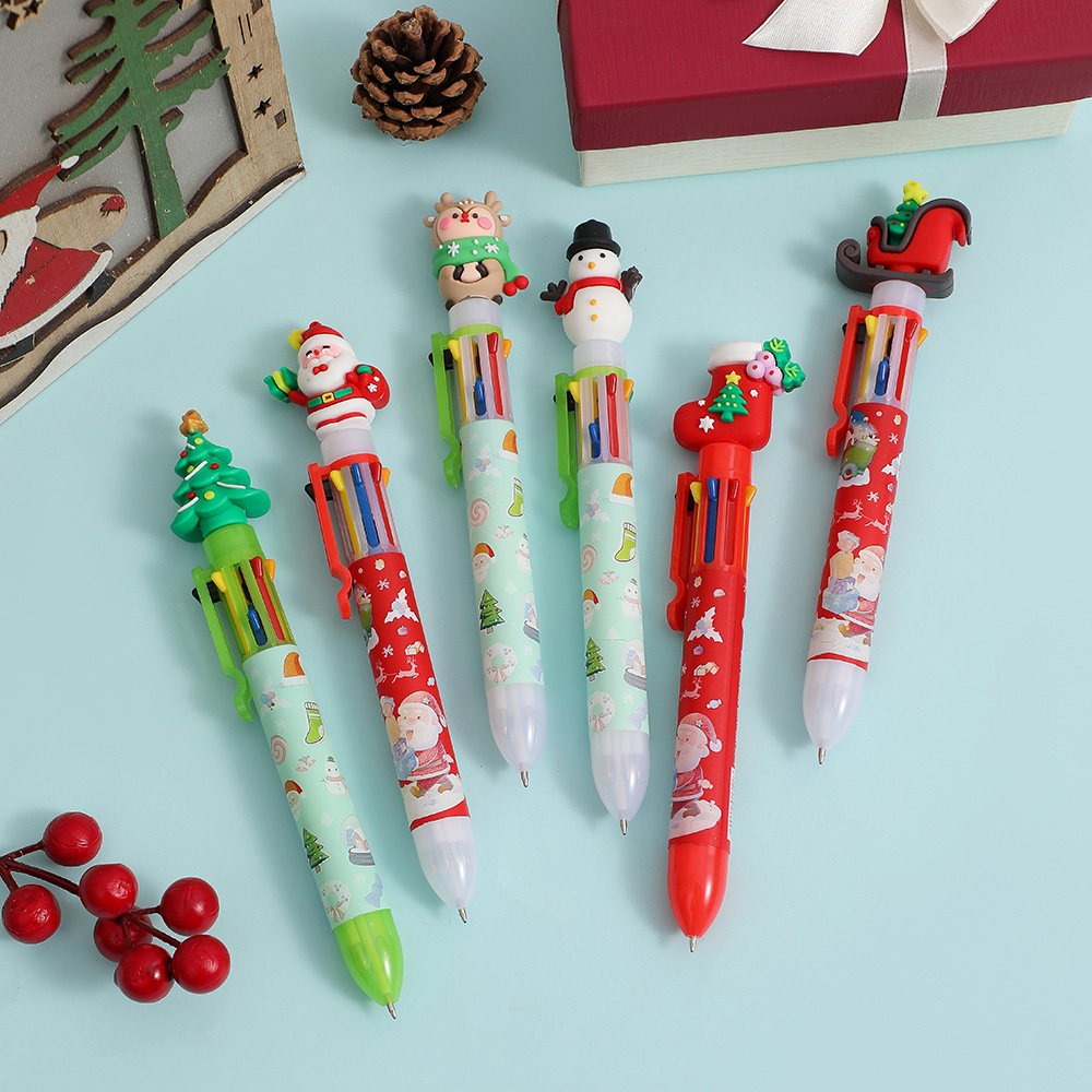 2025 cartoon Christmas ballpoint pen children's eight-color push-writing pen student neutral pen holiday prize gift