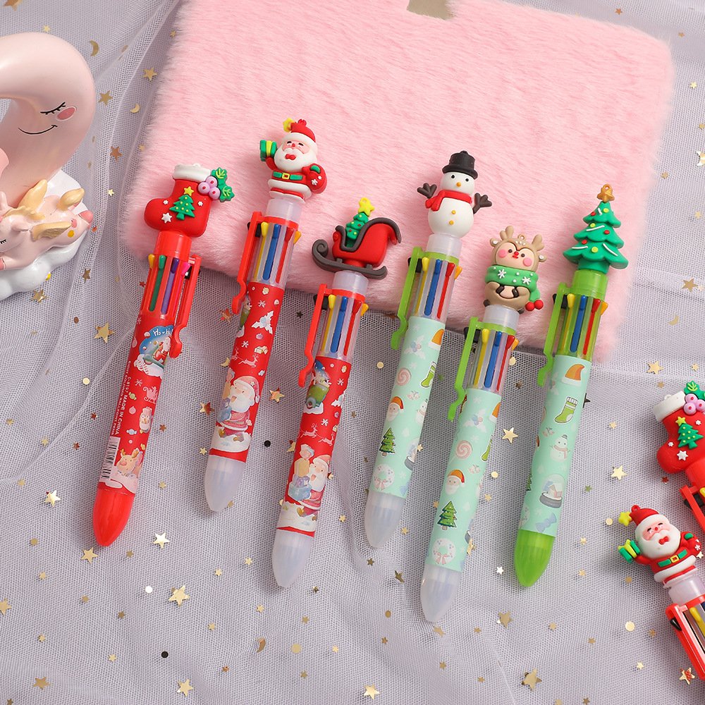2025 cartoon Christmas ballpoint pen children's eight-color push-writing pen student neutral pen holiday prize gift