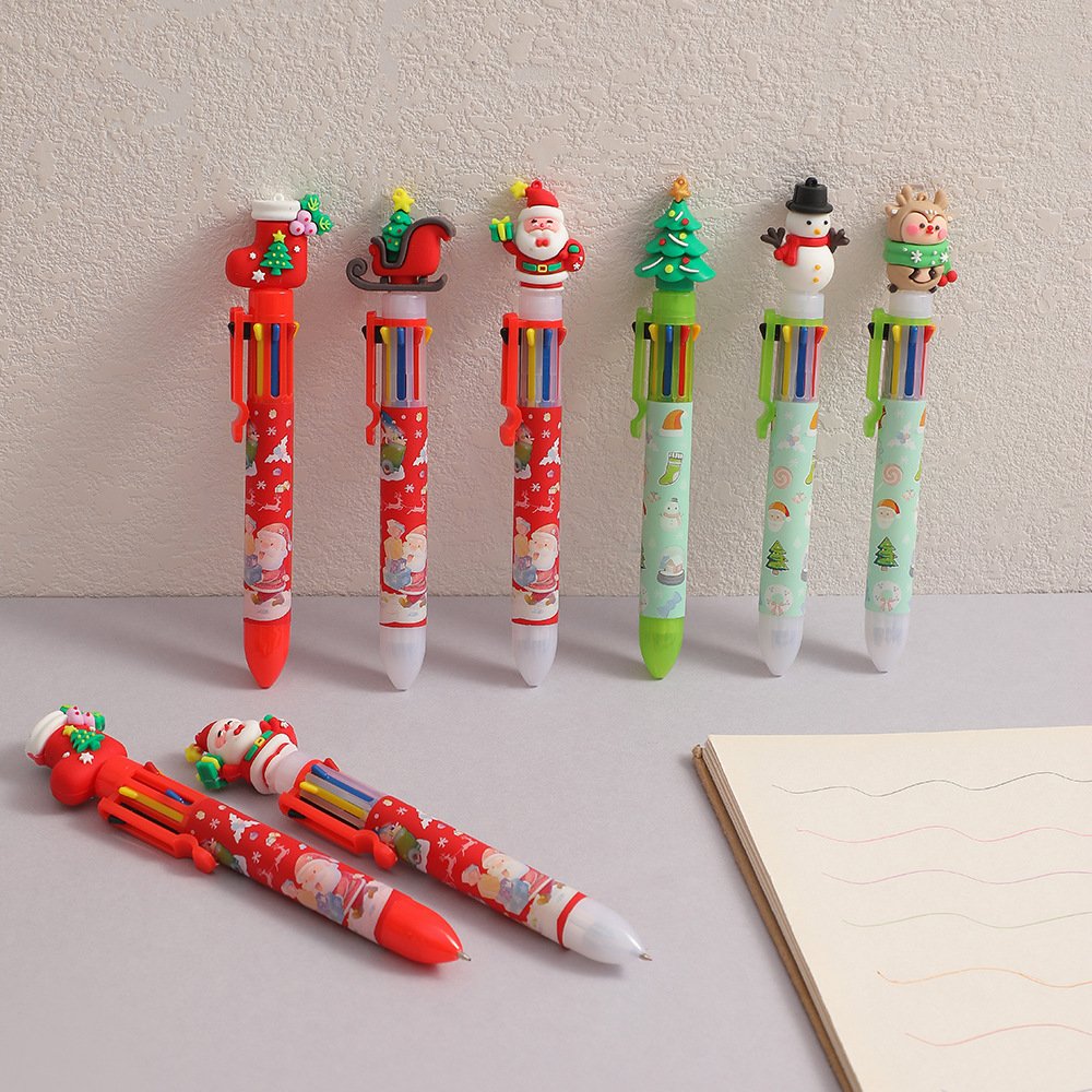 2025 cartoon Christmas ballpoint pen children's eight-color push-writing pen student neutral pen holiday prize gift