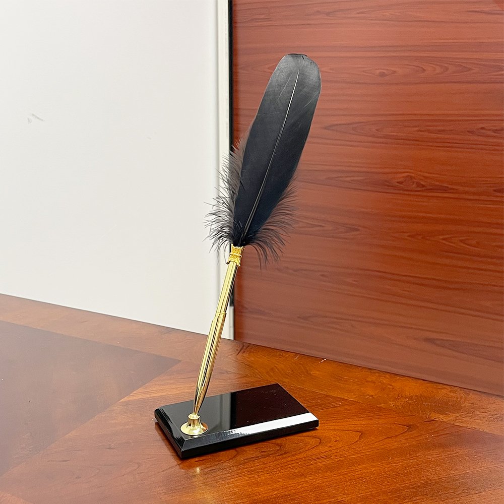 Company annual gift idea writing accessories luxury black office signing pen goose feather quill pens black feather pen