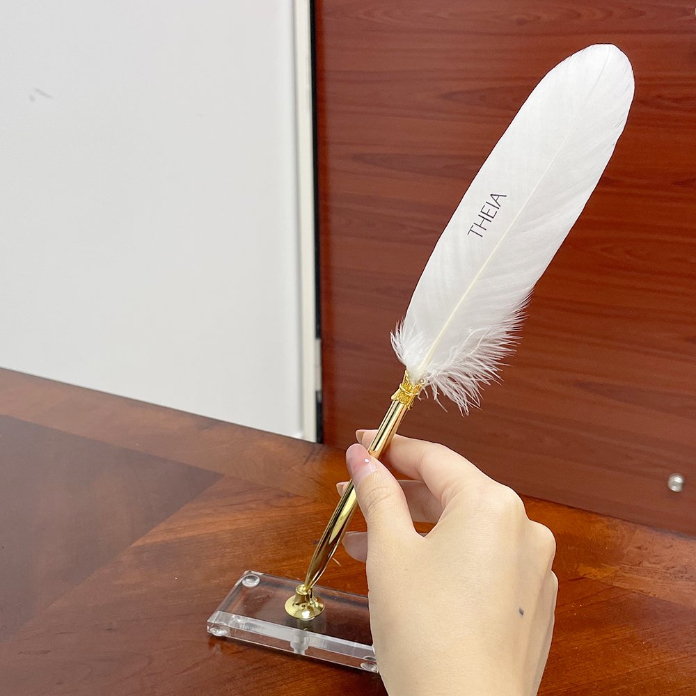 Company annual gift idea writing accessories luxury black office signing pen goose feather quill pens black feather pen