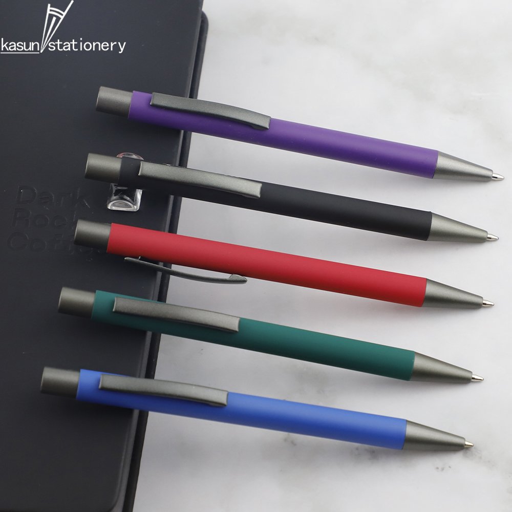 Personalized Minimalist Promotion Metal Rubber Click Ball Pen Aluminum Ballpoint Pen with Custom LOGO Color for Office & School
