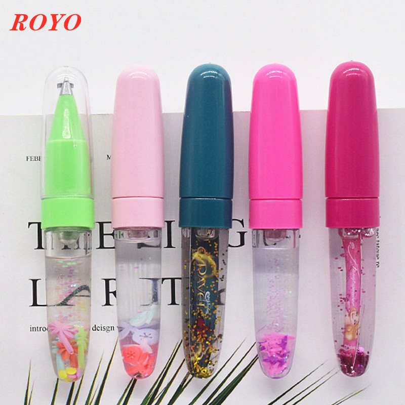Factory custom logo liquid ball pen 2D 3D Promotional Advertising glitter floating ballpoint pen with LED light