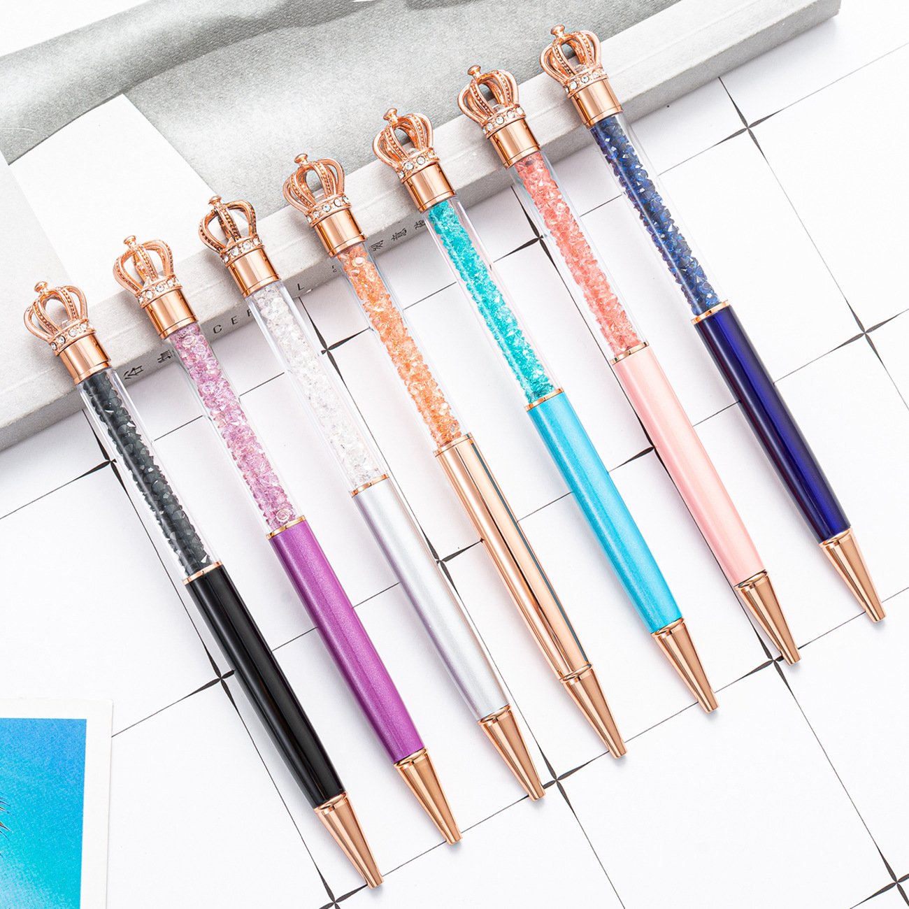 Spot wholesale Kawaii metal Transparent crystal crown ballpoint pen with custom logo