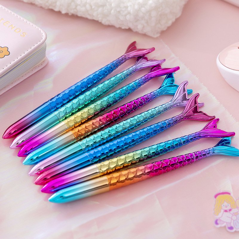 Wholesale Stationery Gift Rainbow Color Body Mermaid Shape Shiny Novelty Office Black Ballpoint Pen For Kid