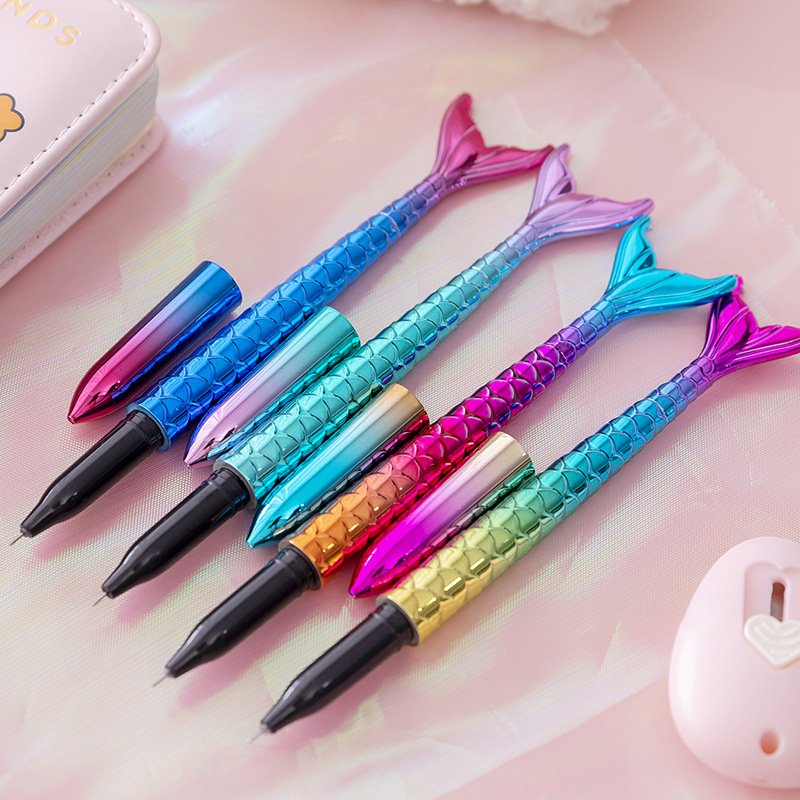 Wholesale Stationery Gift Rainbow Color Body Mermaid Shape Shiny Novelty Office Black Ballpoint Pen For Kid