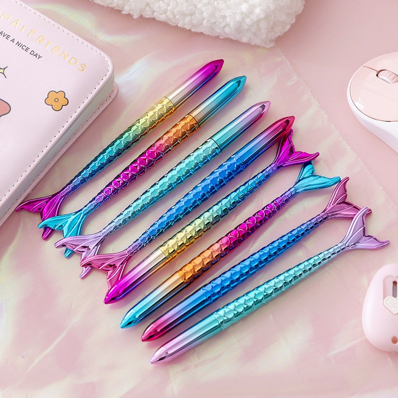 Wholesale Stationery Gift Rainbow Color Body Mermaid Shape Shiny Novelty Office Black Ballpoint Pen For Kid