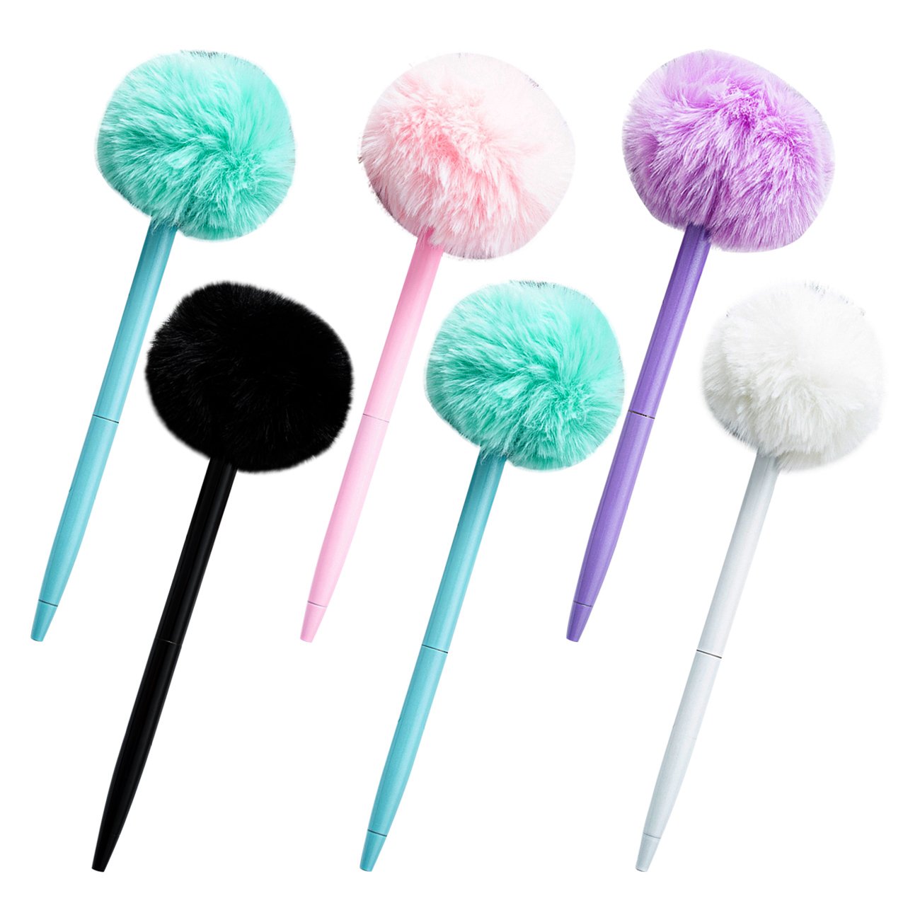 Wistiti Style Pom Pom Pen Kawaii Cute Bow Plush Ballpoint Pens fur ball decoration metal pen