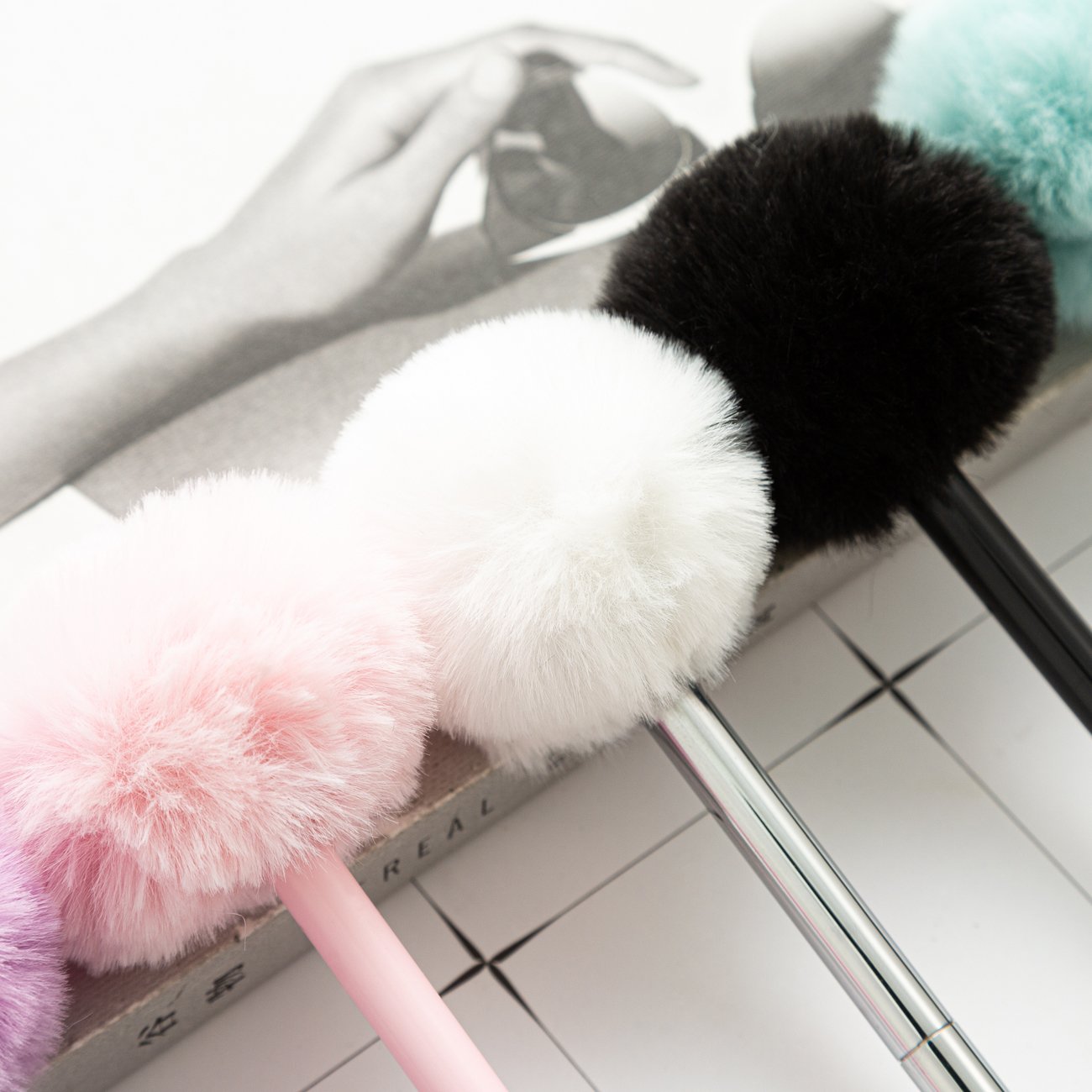 Wistiti Style Pom Pom Pen Kawaii Cute Bow Plush Ballpoint Pens fur ball decoration metal pen