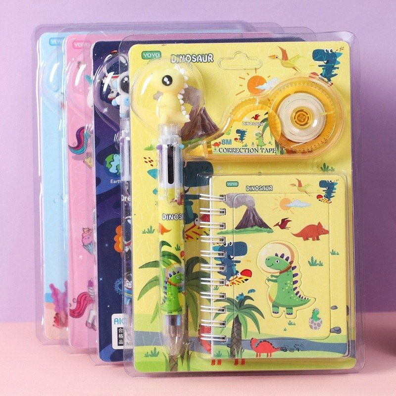 Cartoon silicone 6-color ballpoint pen correction with stationery set, school opening season gifts, school stationery supplies
