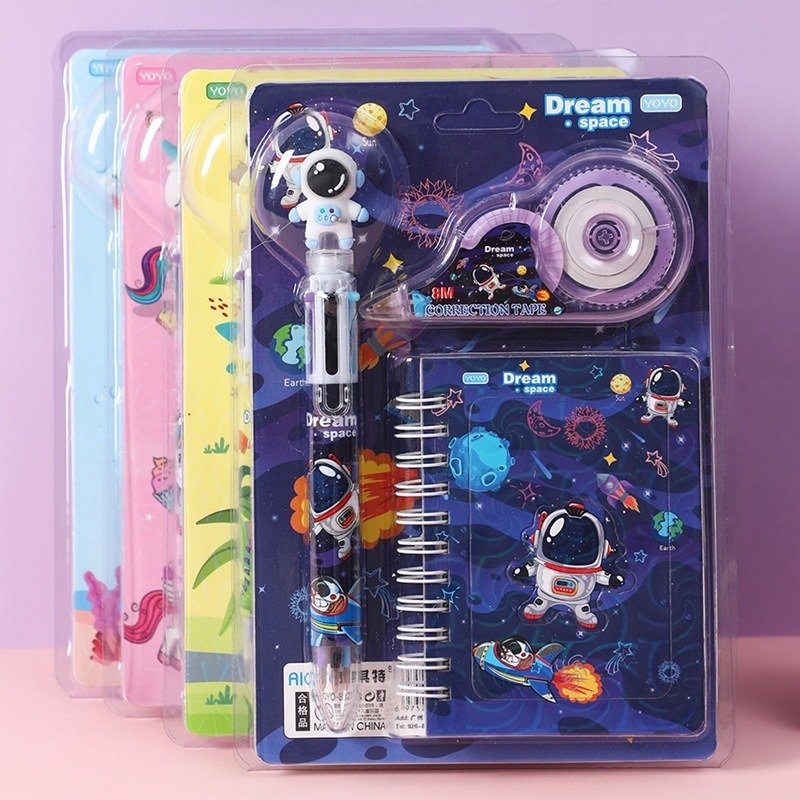Cartoon silicone 6-color ballpoint pen correction with stationery set, school opening season gifts, school stationery supplies