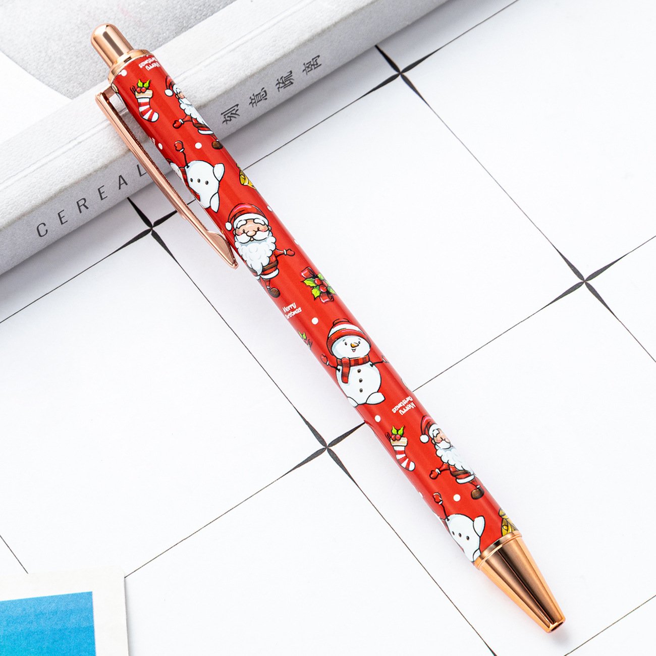 Christmas Tree Snowman Design Ballpoint Pen 1.0 mm Black Ink Custom Logo for School & Office Xmas Gifts