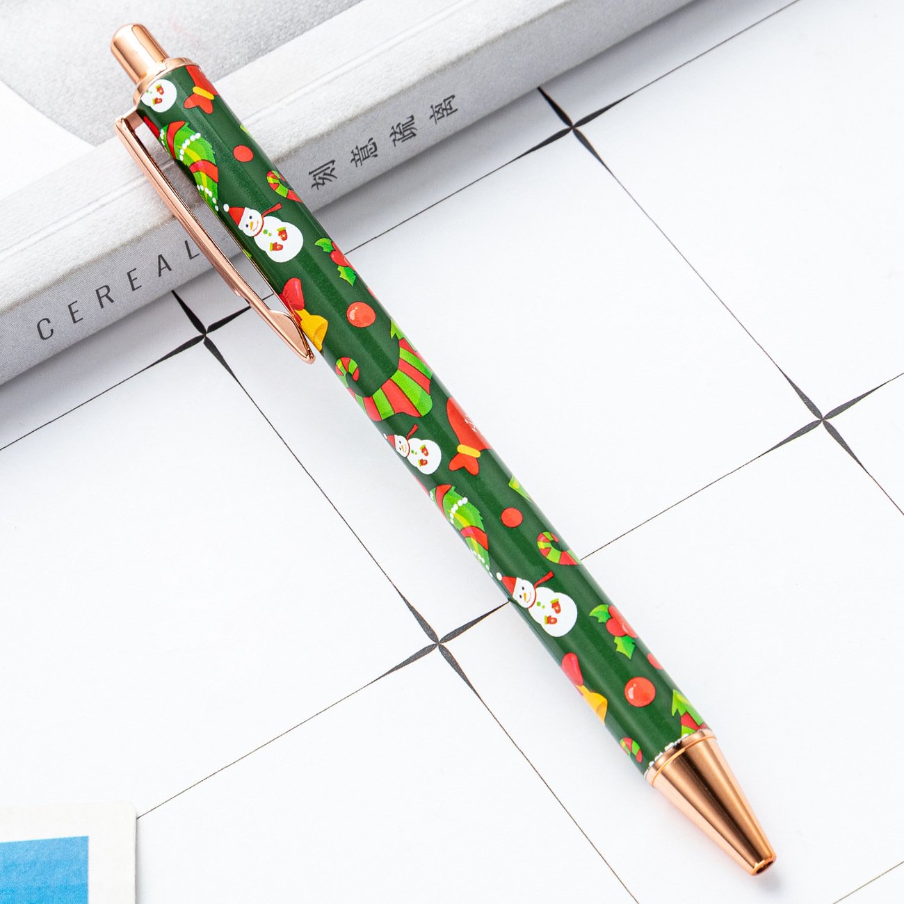 Christmas Tree Snowman Design Ballpoint Pen 1.0 mm Black Ink Custom Logo for School & Office Xmas Gifts