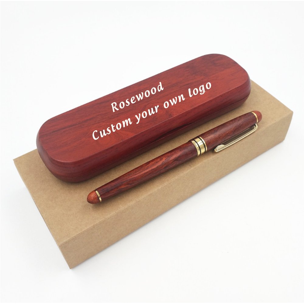 Business stationary gift idea custom raw timber rosewood black walnut wooden pen with wooden box