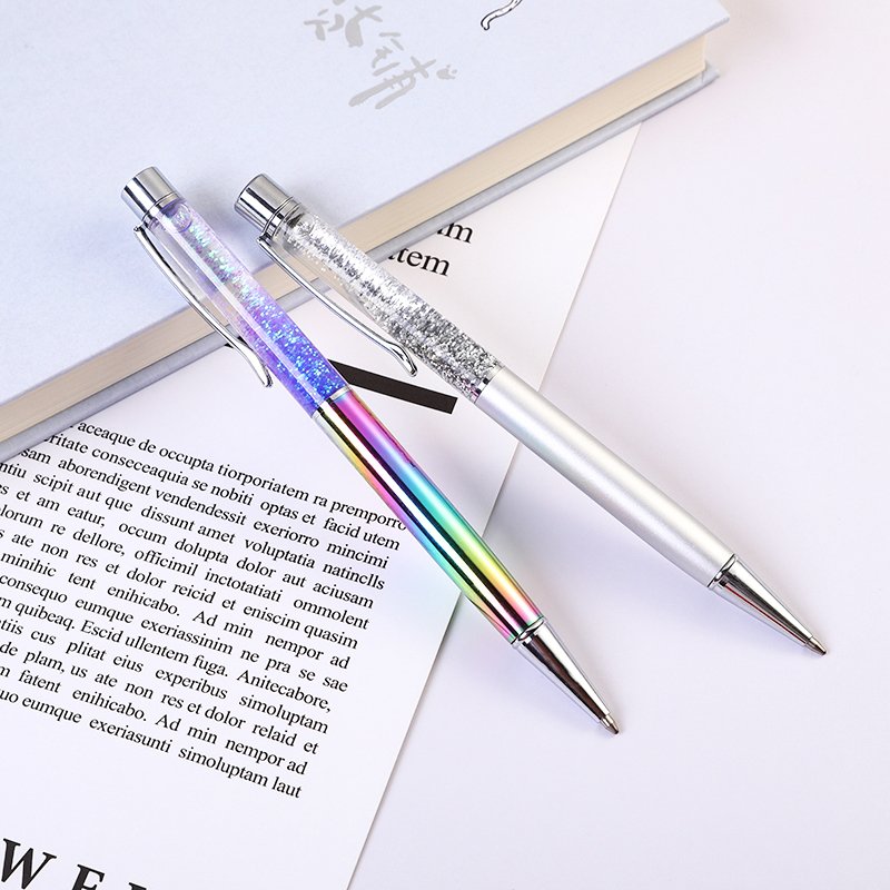 Crystal Colorful Metal Ballpoint Pen Bling Dynamic Liquid Sand Pen Black Ink Item Idea for Gift