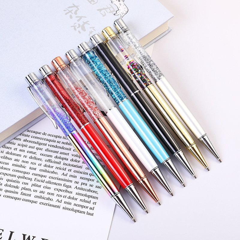 Crystal Colorful Metal Ballpoint Pen Bling Dynamic Liquid Sand Pen Black Ink Item Idea for Gift