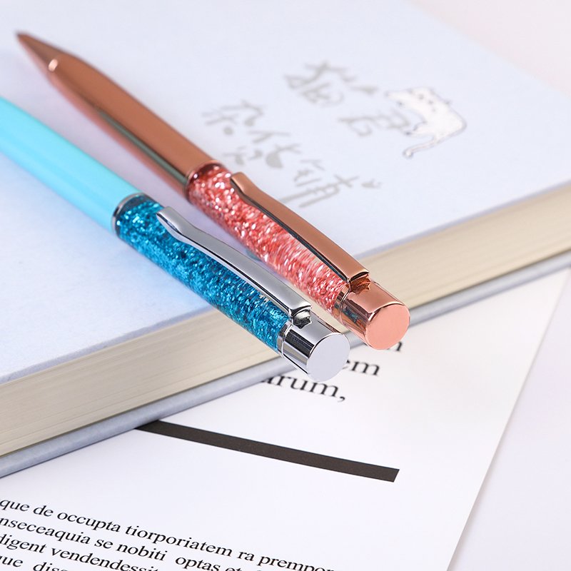 Crystal Colorful Metal Ballpoint Pen Bling Dynamic Liquid Sand Pen Black Ink Item Idea for Gift