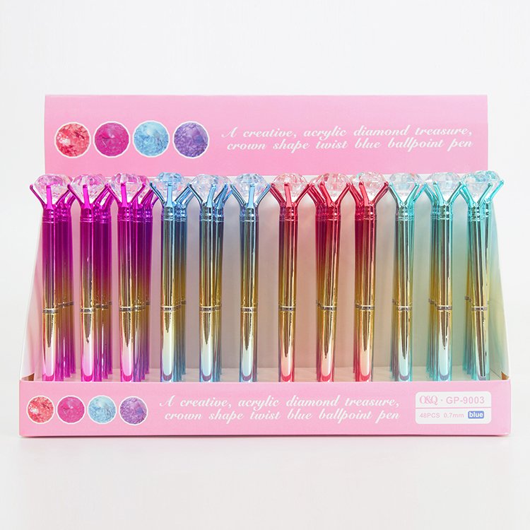 Big diamond pens 0.7mm wholesale colorful gift office stationery Ball pen with logo gradient crystal plastic ballpoint pens
