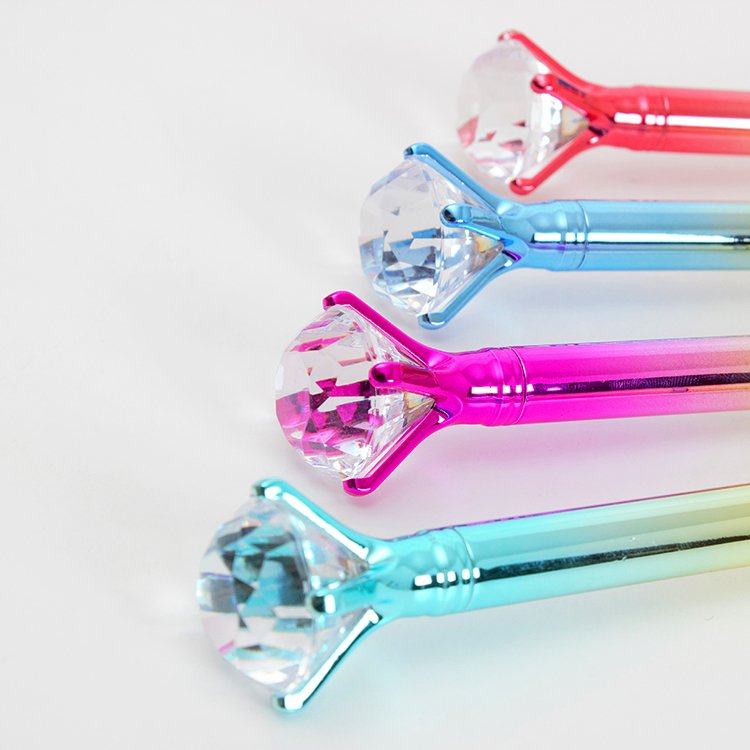 Big diamond pens 0.7mm wholesale colorful gift office stationery Ball pen with logo gradient crystal plastic ballpoint pens