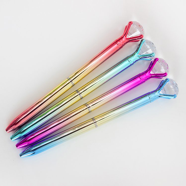 Big diamond pens 0.7mm wholesale colorful gift office stationery Ball pen with logo gradient crystal plastic ballpoint pens