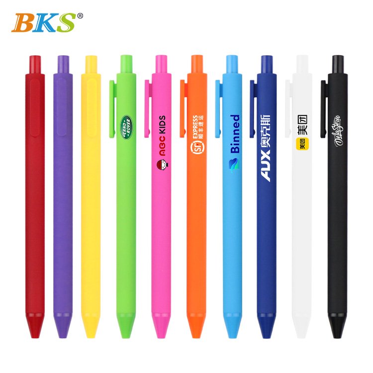 BKS Promotional Cheapest Plastic Ballpen Writing Personalized Custom Logo printed Multiple Candy Color Click Gel Ballpoint pen