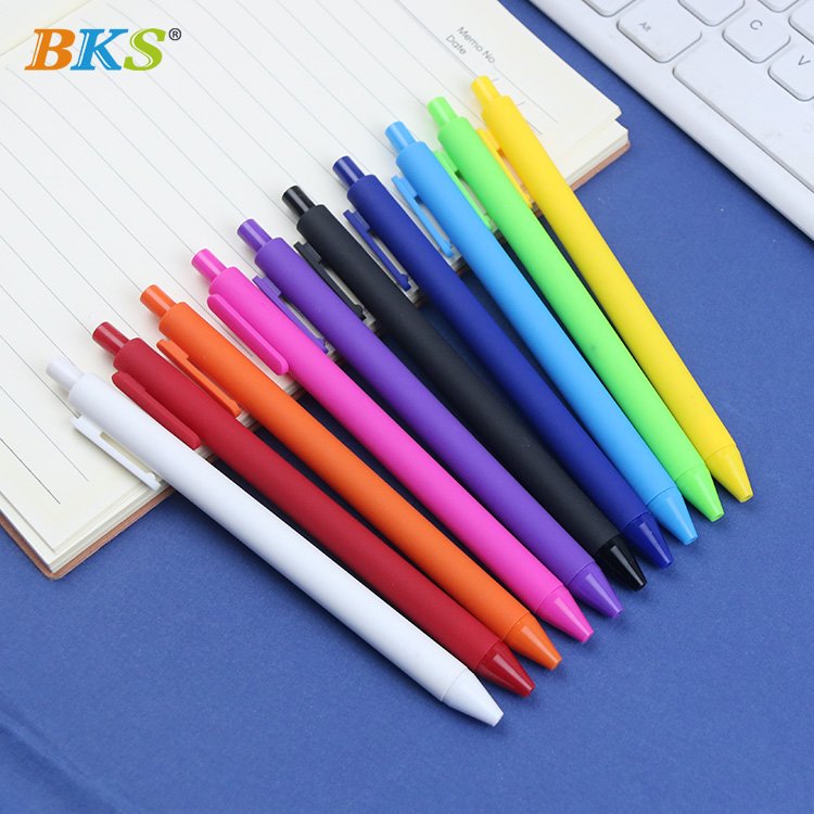 BKS Promotional Cheapest Plastic Ballpen Writing Personalized Custom Logo printed Multiple Candy Color Click Gel Ballpoint pen