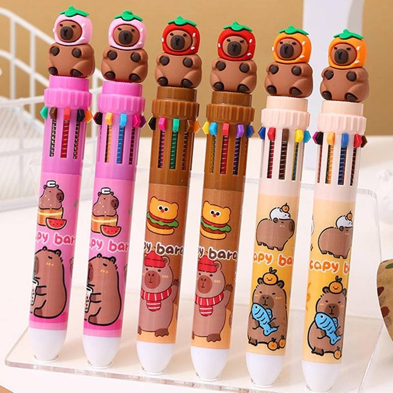 Capybara Kawaii 10 Colors Ballpoint Pen Cartoon Love 0.5mm Colorful Ink Gel Pens Silicone Kawaii Pens Korean Stationery