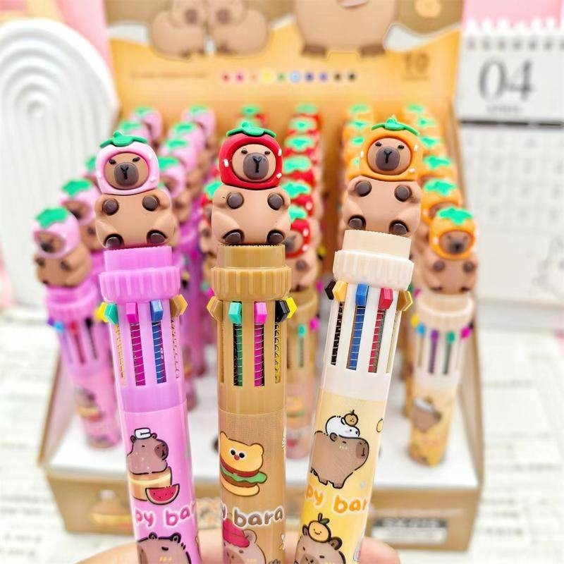 Capybara Kawaii 10 Colors Ballpoint Pen Cartoon Love 0.5mm Colorful Ink Gel Pens Silicone Kawaii Pens Korean Stationery